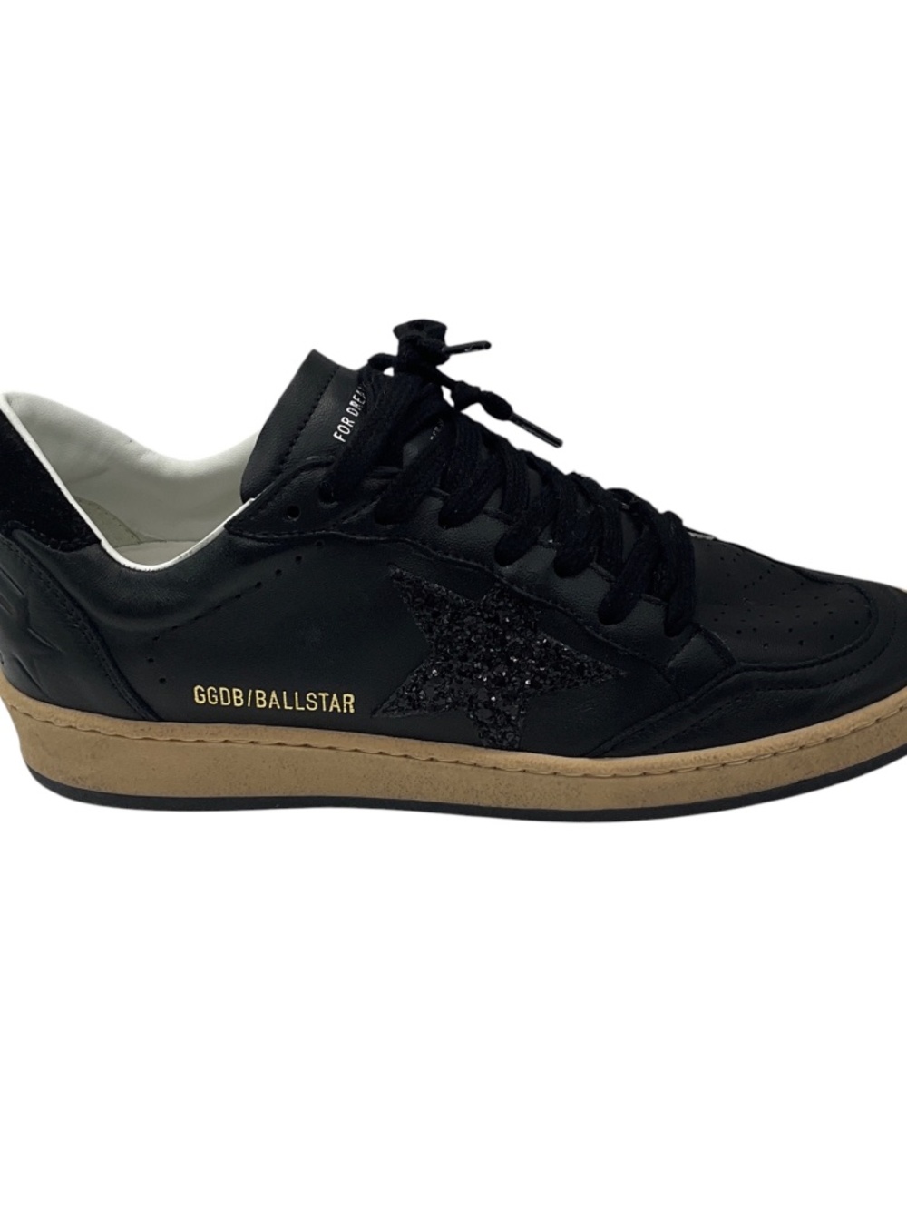 GOLDEN GOOSE DELUXE BRAND BLACK LEATHER AND GLITTER LOW TOP BALL STAR SNEAKERS - Picture 2 of 7
